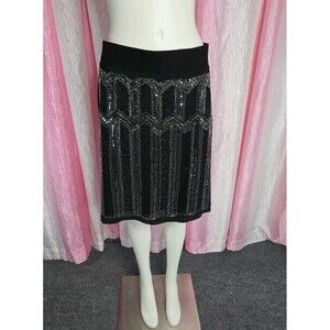 TORRID Black Silver Beaded Sequin Pull On Lined Knit Cocktail Skirt Size 2X